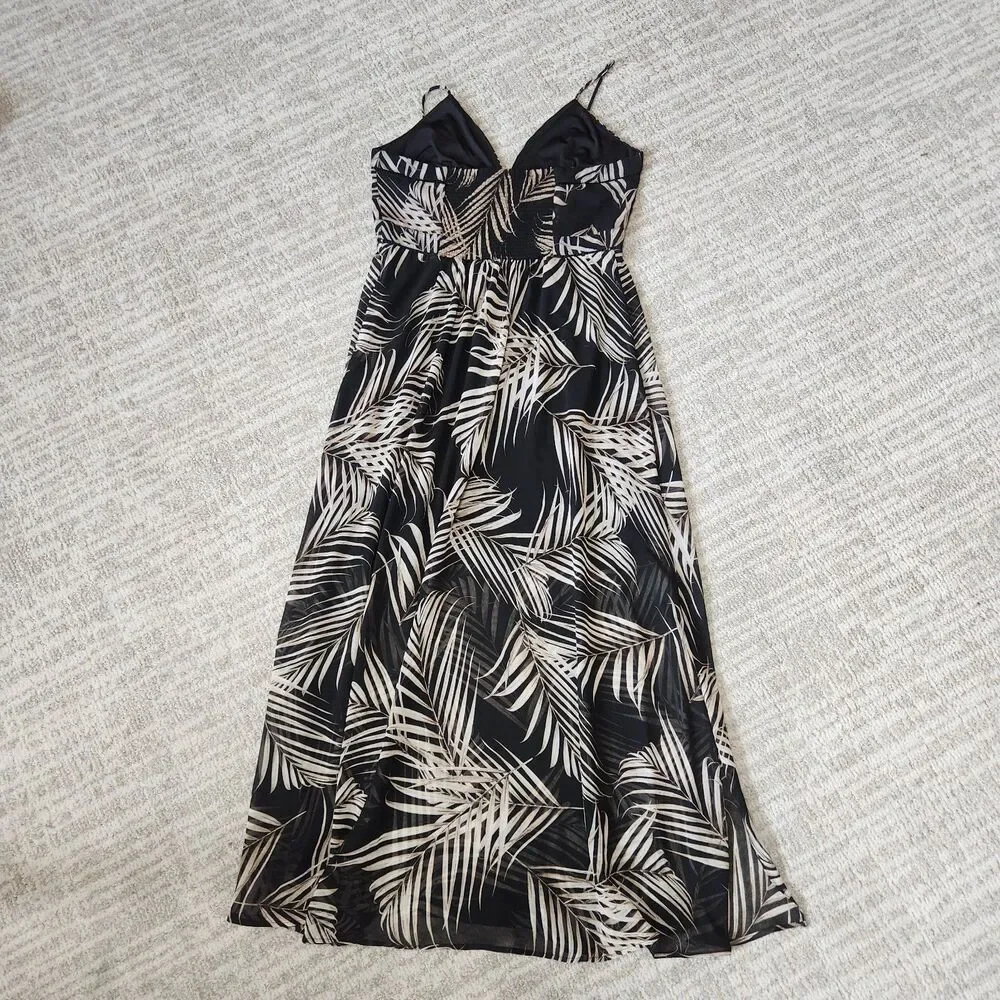 White House Black Market halter chiffon flowy palm leaf maxi dress size 10 - Picture 8 of 11